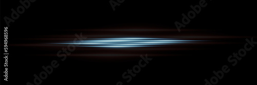 Blue horizontal glare. Laser beams, horizontal light beams. Beautiful light flashes. Glowing stripes. Glowing abstract light.