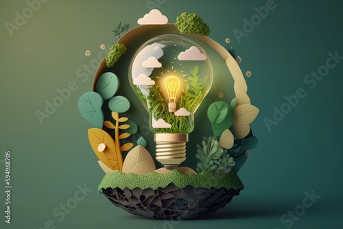Eco friendly lightbulb background, Sustainable and Renewable energy concept. Generative Ai