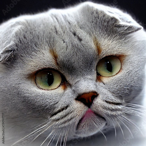 Cute young close up of  Scottish Fold cat Generative ai
