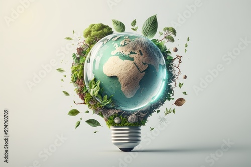 Fototapeta Naklejka Na Ścianę i Meble -  Eco friendly lightbulb background, Sustainable and Renewable energy concept. Generative Ai