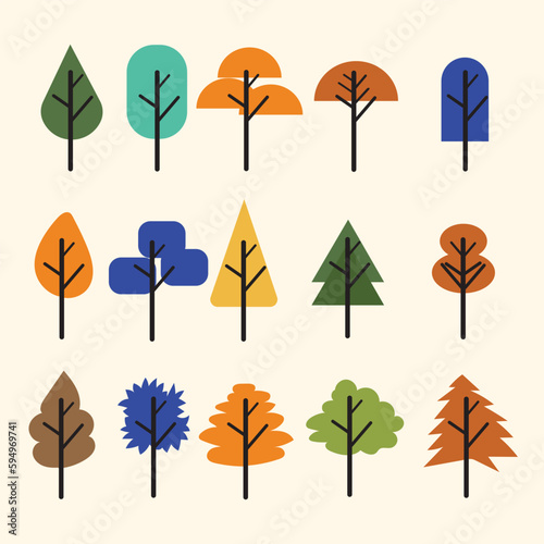 Collection of trees icon set vector illustration background.