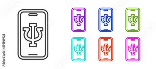 Black line Online psychological counseling distance icon isolated on white background. Psychotherapy, psychological help, psychiatrist online consulting. Set icons colorful. Vector
