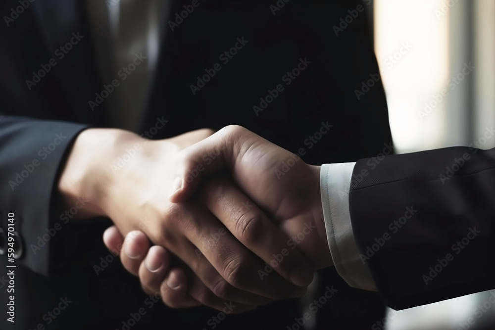 Businessman handshake concept on blurred background, closeup