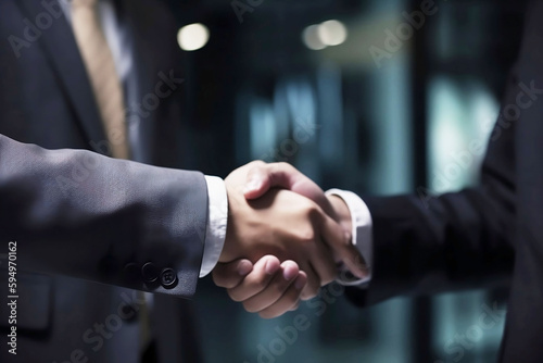 Businessman handshake concept on blurred background, closeup