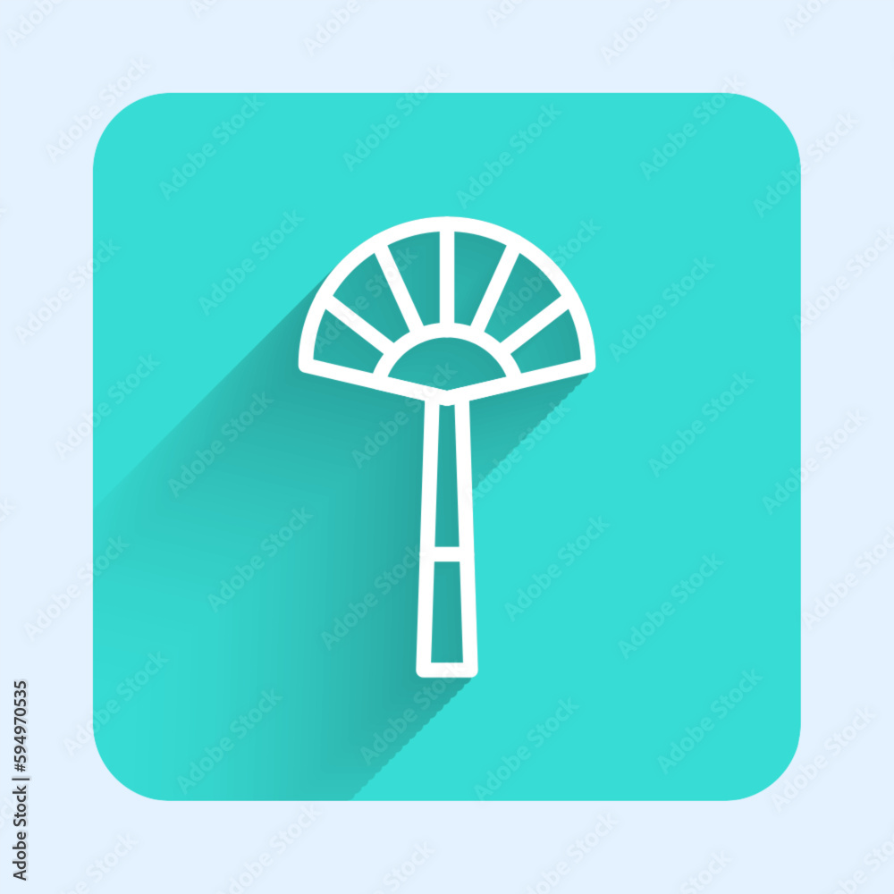 White line Egyptian fan icon isolated with long shadow background. Green square button. Vector White line Egyptian fan icon isolated with long shadow background. Green square button. Vector