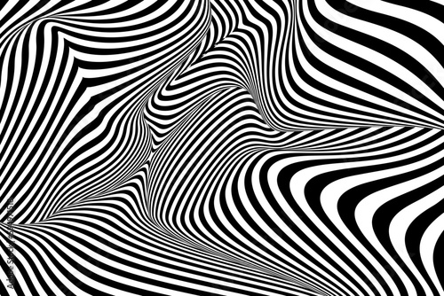 Optical Art Psychedelic Spiral with Black and White Twist Striped. Background Abstract 3d Hypnosis. Swirl Hypnotic Pattern. Vector illustration.