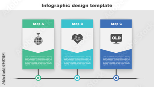 Set Disco ball, Heart rate and Nursing home. Business infographic template. Vector