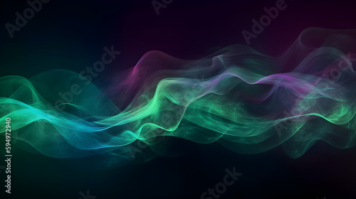 Green and purple glowing fog cloud wave abstract art background