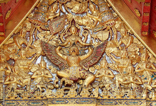 Photography Details of the Pediment of Wat Benchamabophit (The Marble Temple) Ordination Hal
