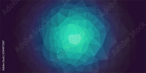 Abstract geometric mosaic background, crystal diamond heart wallpaper, low poly, dark blue green faceted texture and seamless pattern, vector