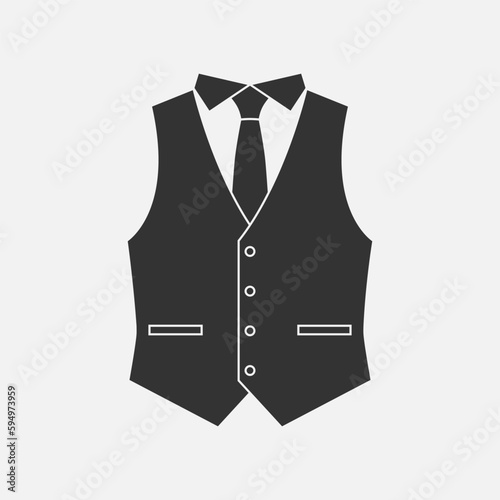 Waistcoat and necktie graphic icon. Vest and tie sign isolated on white background in flat design. Vector illustration