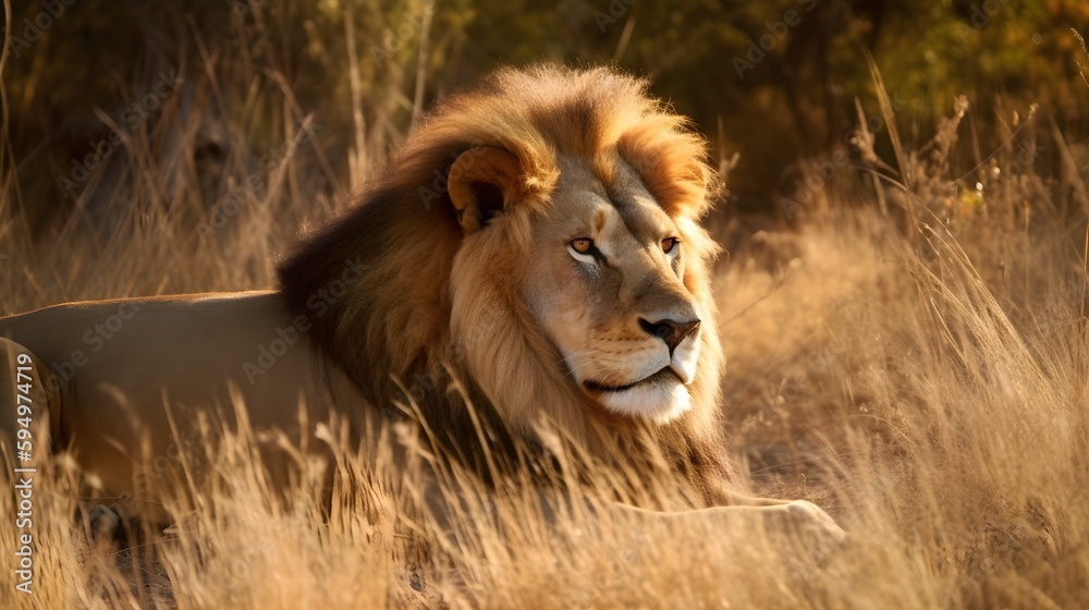 A majestic lion backing in the warm sunlight A majestic lion backing in the warm sunlight