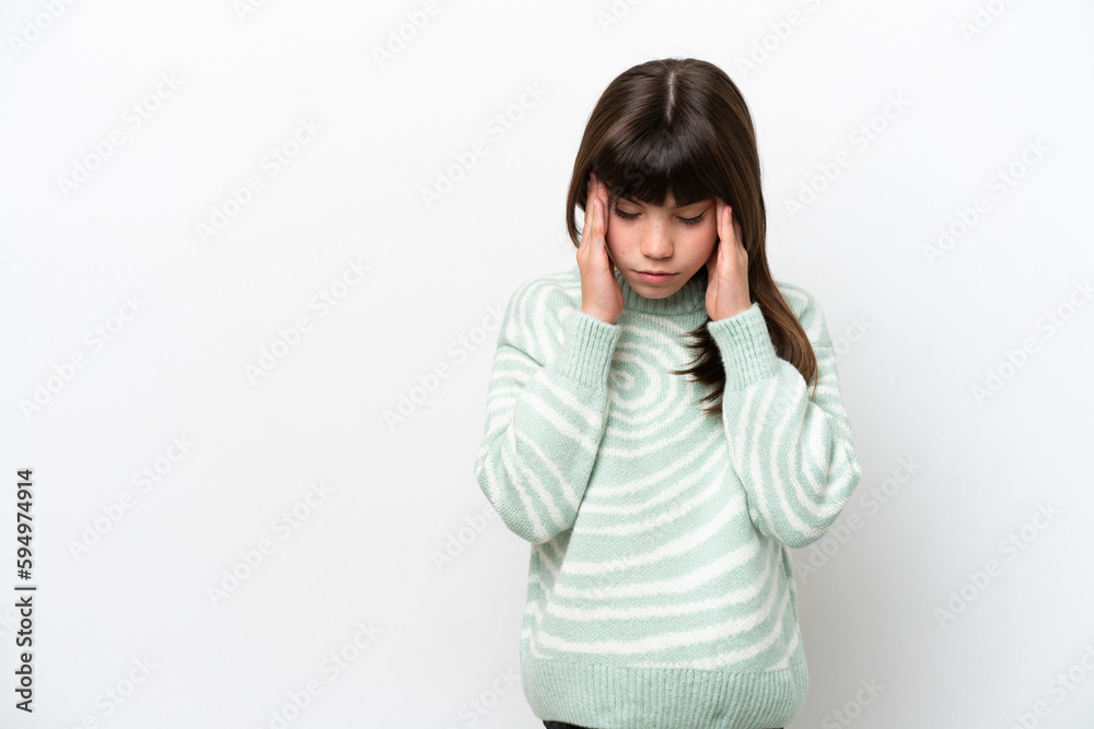 Little caucasian girl isolated on white background with headache Little caucasian girl isolated on white background with headache