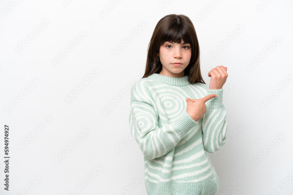 Little caucasian girl isolated on white background making the gesture of being late Little caucasian girl isolated on white background making the gesture of being late