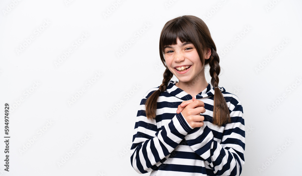 Little caucasian girl isolated on white background laughing Little caucasian girl isolated on white background laughing