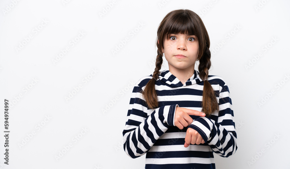 Little caucasian girl isolated on white background making the gesture of being late Little caucasian girl isolated on white background making the gesture of being late