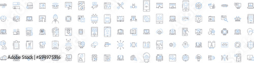 Computers and devices line icons collection. Processor, Memory, Hard drive, Keyboard, Mouse, Monitor, Printer vector and linear illustration. Scanner,Interface,Webcam outline signs set