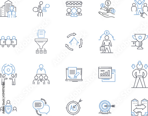 Enterprise Achievements line icons collection. Milests, Advancements, Breakthroughs, Innovations, Successes, Progress, Accomplishments vector and linear illustration. Victories,Developments photo