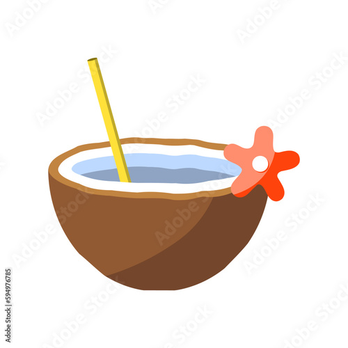 Cocktail in coconut, tubule, flower, coconut milk, relaxation, beach