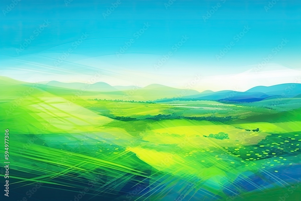 scenic green field with rolling hills in the distance. Generative AI