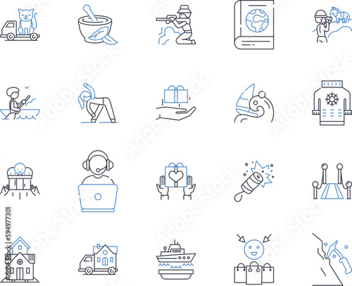 Adventure line icons collection. Thrill, Expedition, Quest, Exploration, Excitement, Journey, Adrenaline vector and linear illustration. Odyssey,Discover,Challenge outline signs set