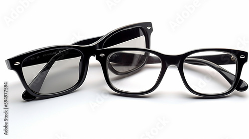 Contemporary / modern pair of black hipster glasses in two different positions, business / lifestyle design elements isolated over a white background. Generative AI