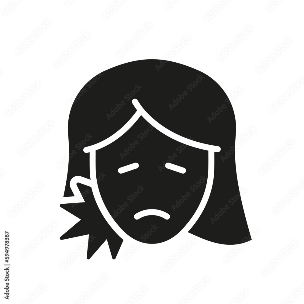 Teeth Ache, Mouth Cavity Medical Problem Silhouette Icon. Female with Toothache Symbol. Woman with Dental Pain Glyph Pictogram. Oral Disease. Dentist's Treatment Sign. Isolated Vector Illustration
