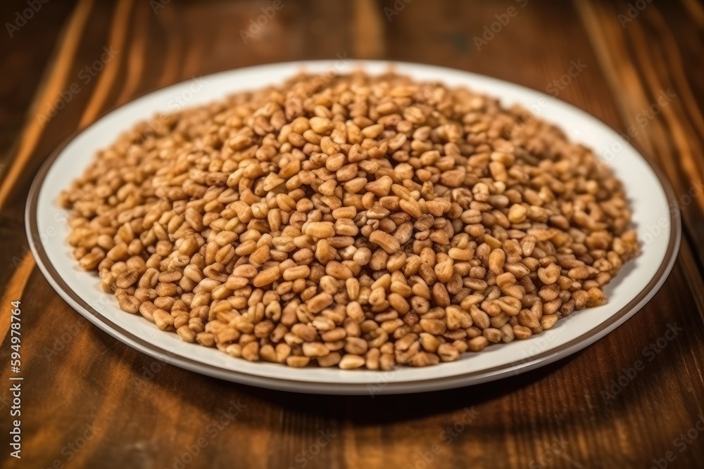 plate filled with healthy seeds on a rustic wooden table. Generative AI plate filled with healthy seeds on a rustic wooden table. Generative AI