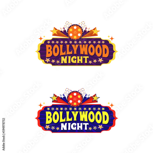 Bollywood Night Party Background, Disco Lights, Retro Vintage Logo Unit, Dance, Event Party Sign, Celebrations