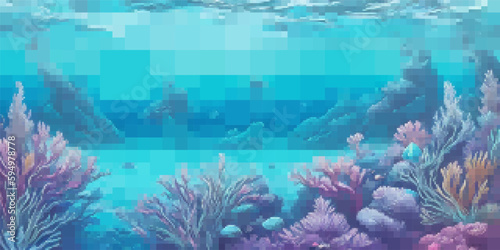 Underwater landscape. Aquatic background. Vector colorful illustration. Rectangular design.