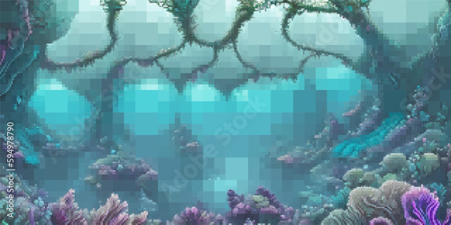Underwater landscape. Aquatic background. Vector colorful illustration. Rectangular design.