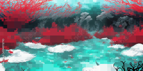 Underwater landscape. Aquatic background. Vector colorful illustration. Rectangular design.
