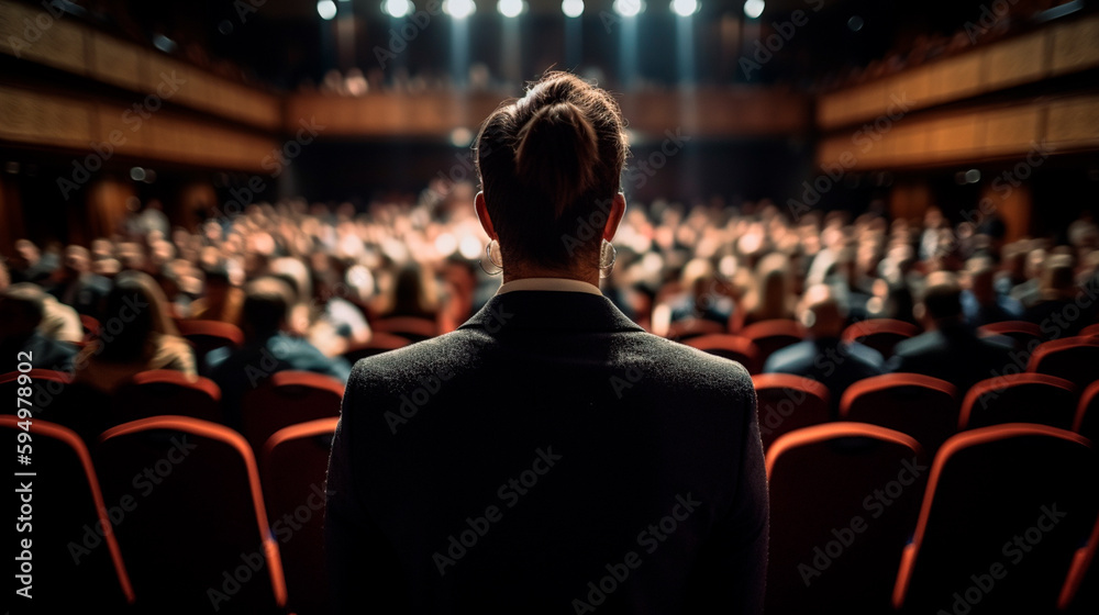 Speaker at Business Conference and Presentation. View from behind. Generative AI