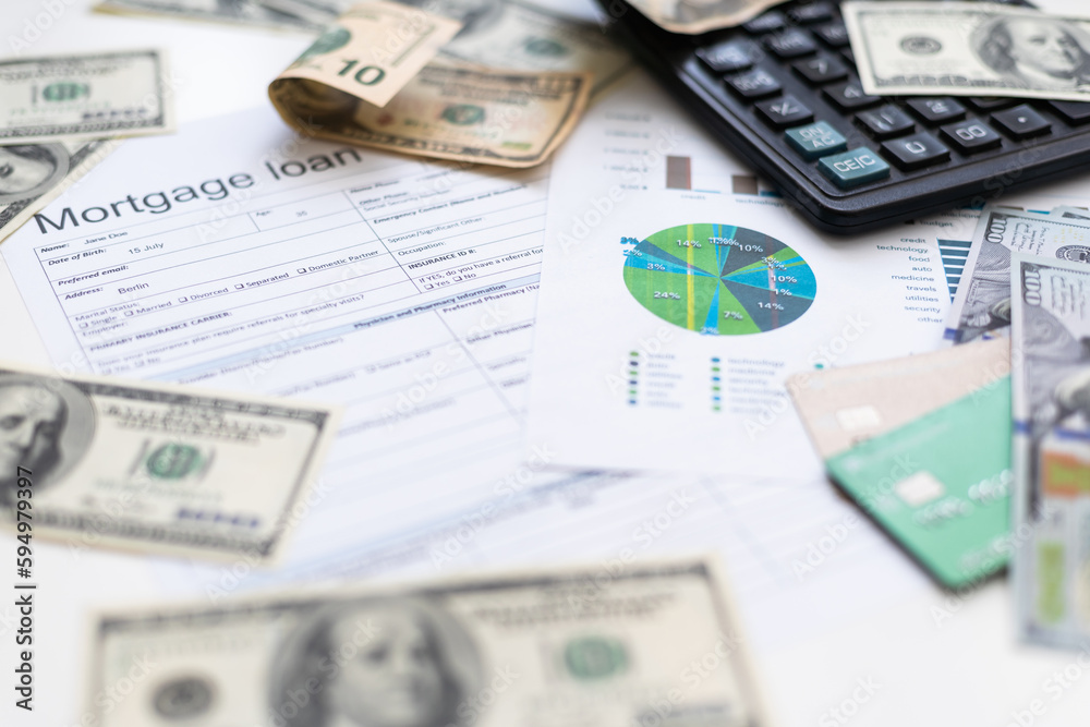 Credit report concept, money, bank form Credit report concept, money, bank form