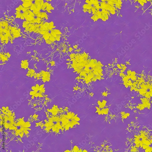 small yellow flowers on a lilac background, AI generation, Generative AI