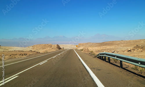 Empty Road with a Signpost in the Arid Desert of Atacama Desert, Antofagasta Region, Northern Chile, South America