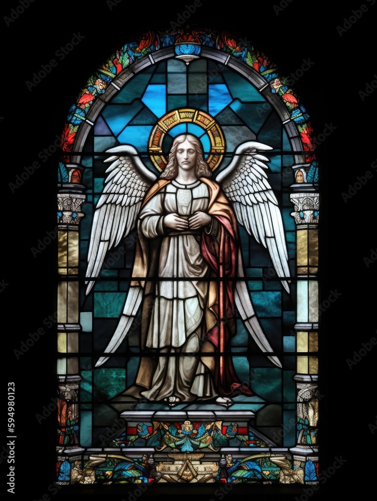Stained glass window with the image of Saint Angel generative ai