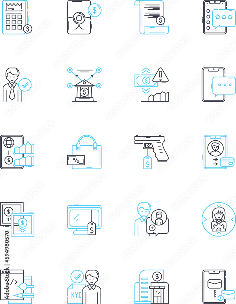 Advertising campaign linear icons set. Branding, Message, Strategy, Target, Audience, Promote, Campaign line vector and concept signs. Influence,Creative,Reach outline illustrations