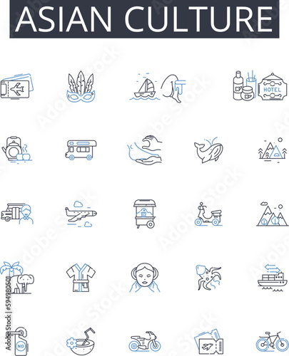 Asian culture line icons collection. Eastern culture, , , , , , vector and linear illustration. ,, outline signs set