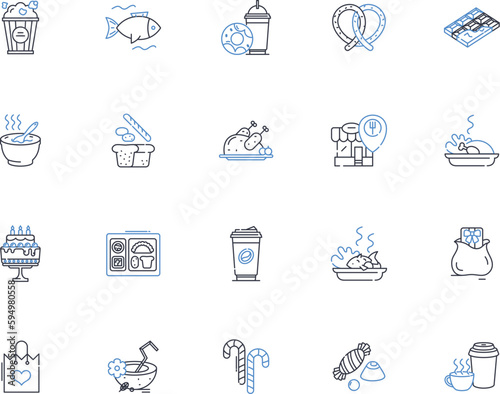 Mini-mart line icons collection. Convenience, Snacks, Quick, Drinks, Groceries, Easy, Lottery vector and linear illustration. Cigarettes,Essentials,Candy outline signs set