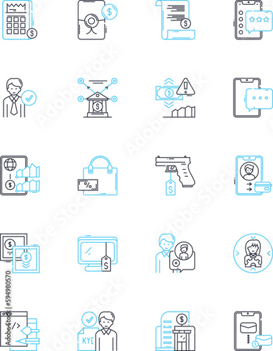 Advertising campaign linear icons set. Branding, Message, Strategy, Target, Audience, Promote, Campaign line vector and concept signs. Influence,Creative,Reach outline illustrations