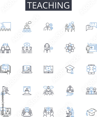 Teaching line icons collection. Instructing, Educating, Tutoring, Coaching, Mentoring, Guiding, Training vector and linear illustration. Schooling,Informing,Educative outline signs set