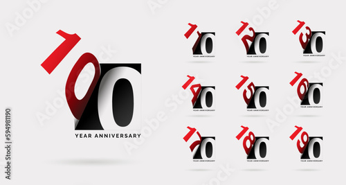 100th anniversary set 110 120 130 140 150 160 170 180 190 vector template. Design for birthday celebration, greeting card and invitation card.