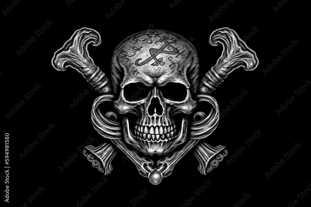 skull with crossed swords. Generative AI skull with crossed swords. Generative AI