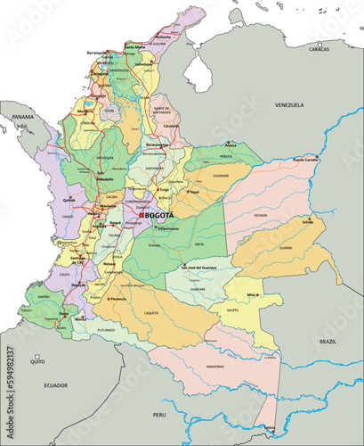 Colombia - Highly detailed editable political map with labeling.