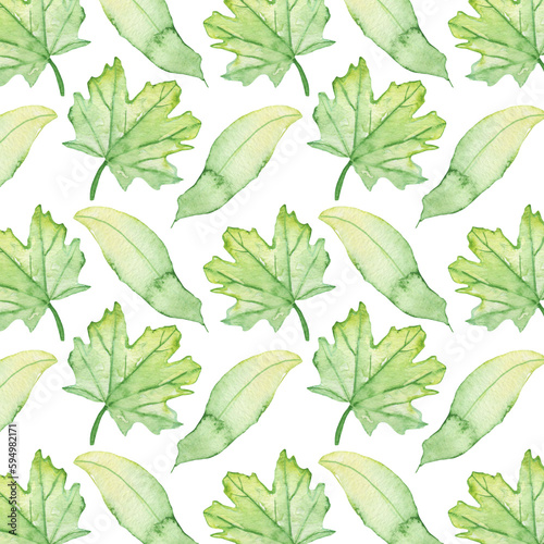 Pattern of watercolor green leaves elements.Botanical pattern solated on white background suitable for Wedding Invitation, save the date, thank you, or greeting card.