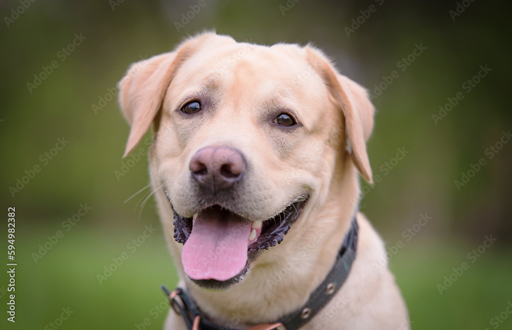 Closeup photo of a Labrador retriever dog head Closeup photo of a Labrador retriever dog head