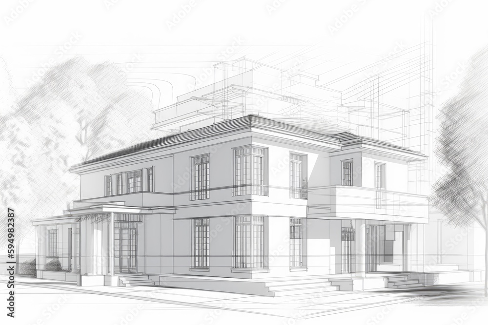 modern house with large windows. Generative AI