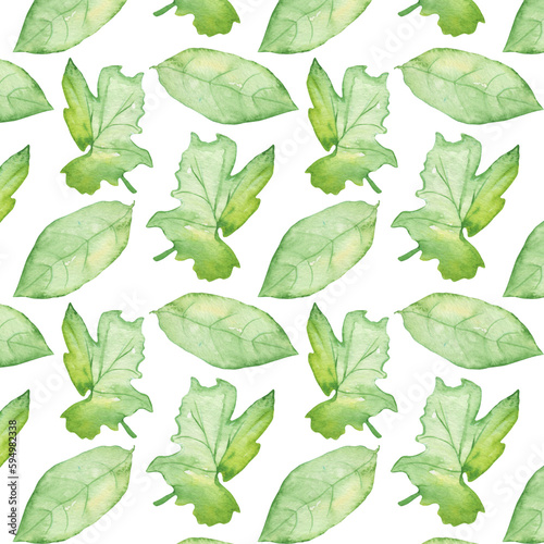 Pattern of watercolor green leaves elements.Botanical pattern solated on white background suitable for Wedding Invitation, save the date, thank you, or greeting card.