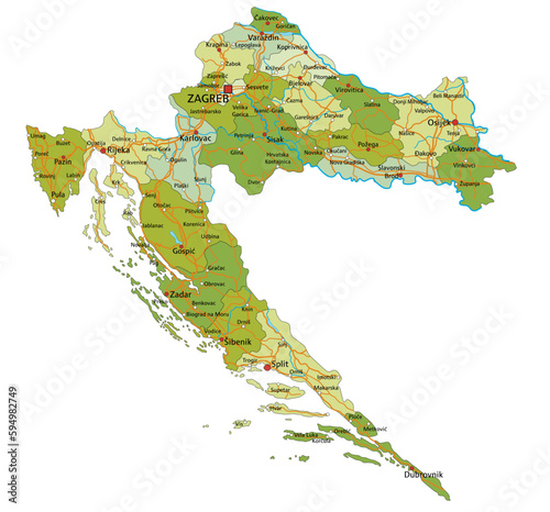 Highly detailed editable political map with separated layers. Croatia.